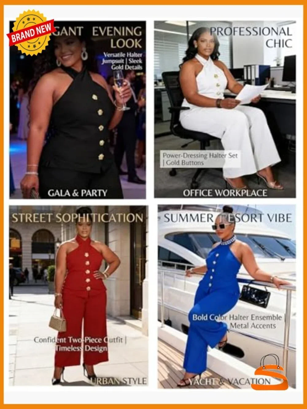 Plus Size Two Piece Suit Set Halter Vest Wide Leg Pants Business Casual